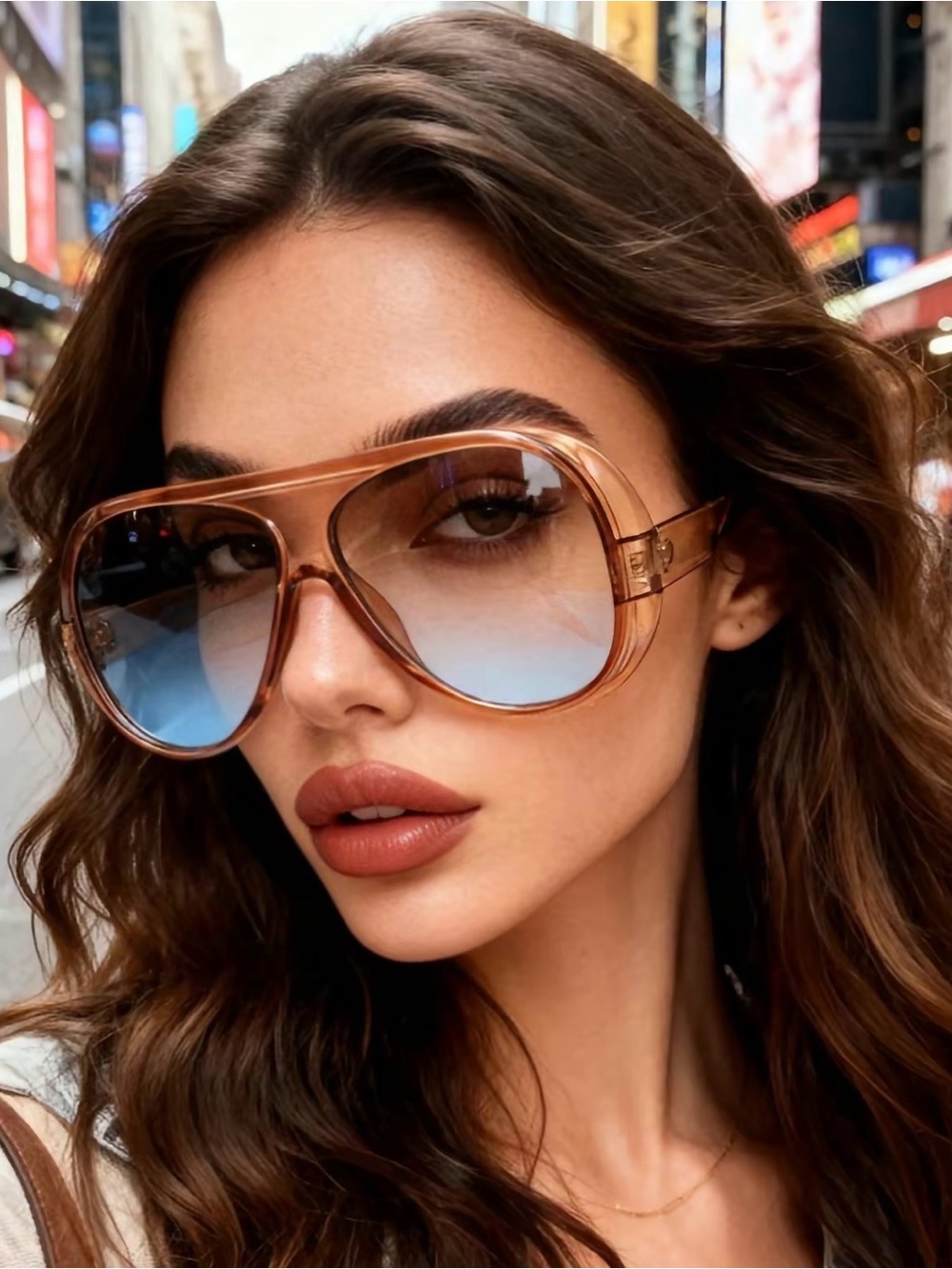 Oversized Brown Gradient Aviator Sunglasses - Women Accessories